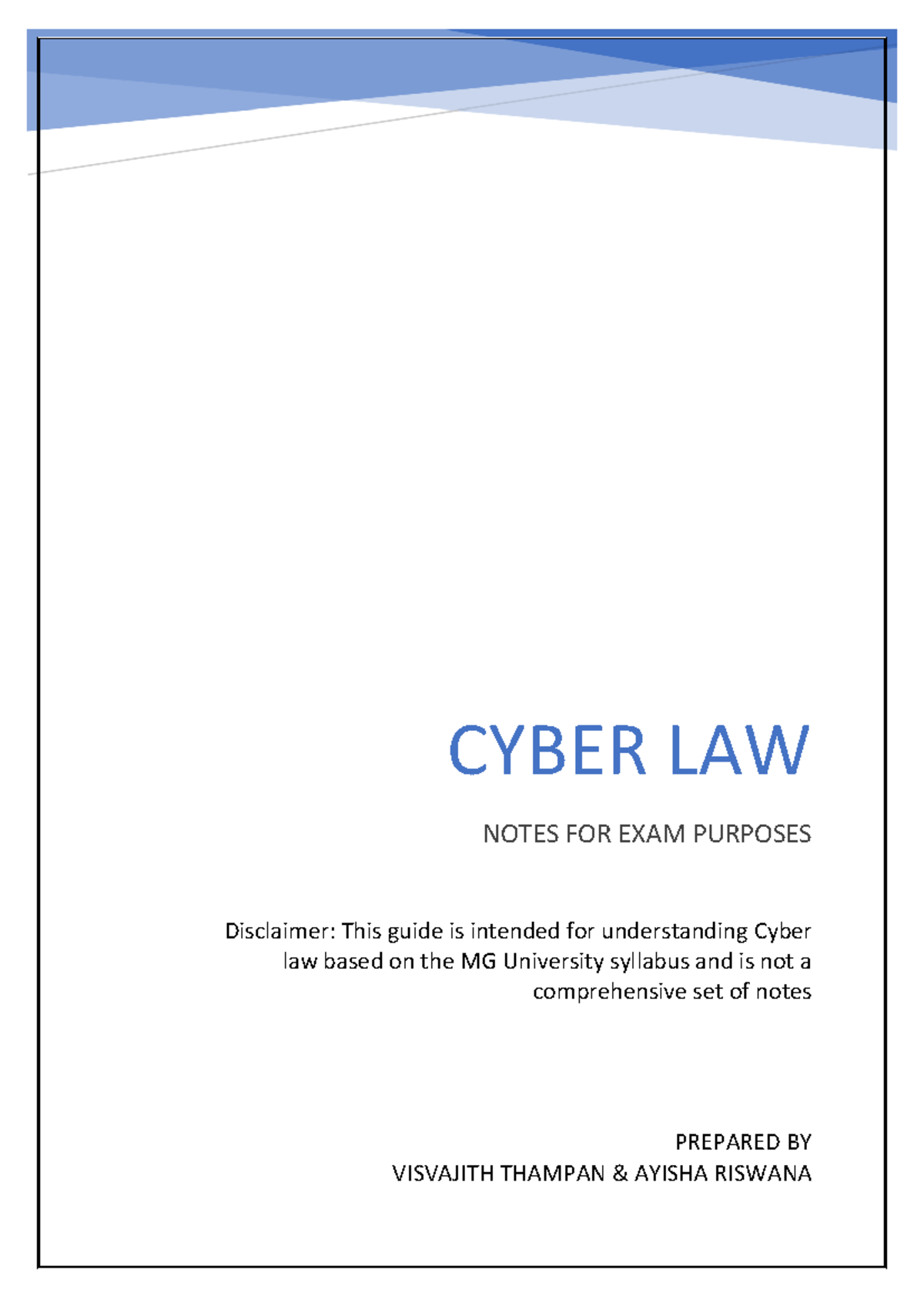 Cyber Law Study Notes for MG University Exam Preparation - Studocu