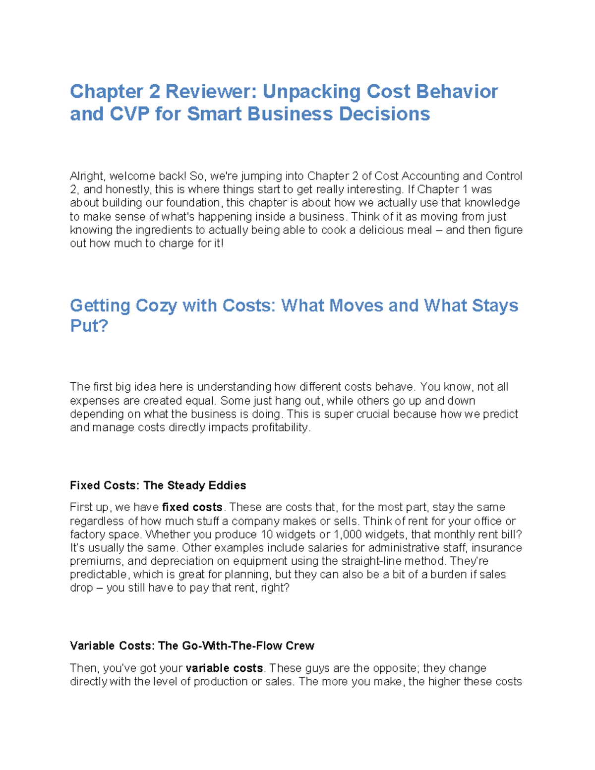 Chapter 2 Review: Cost Behavior & CVP Analysis in Cost Accounting 2 ...