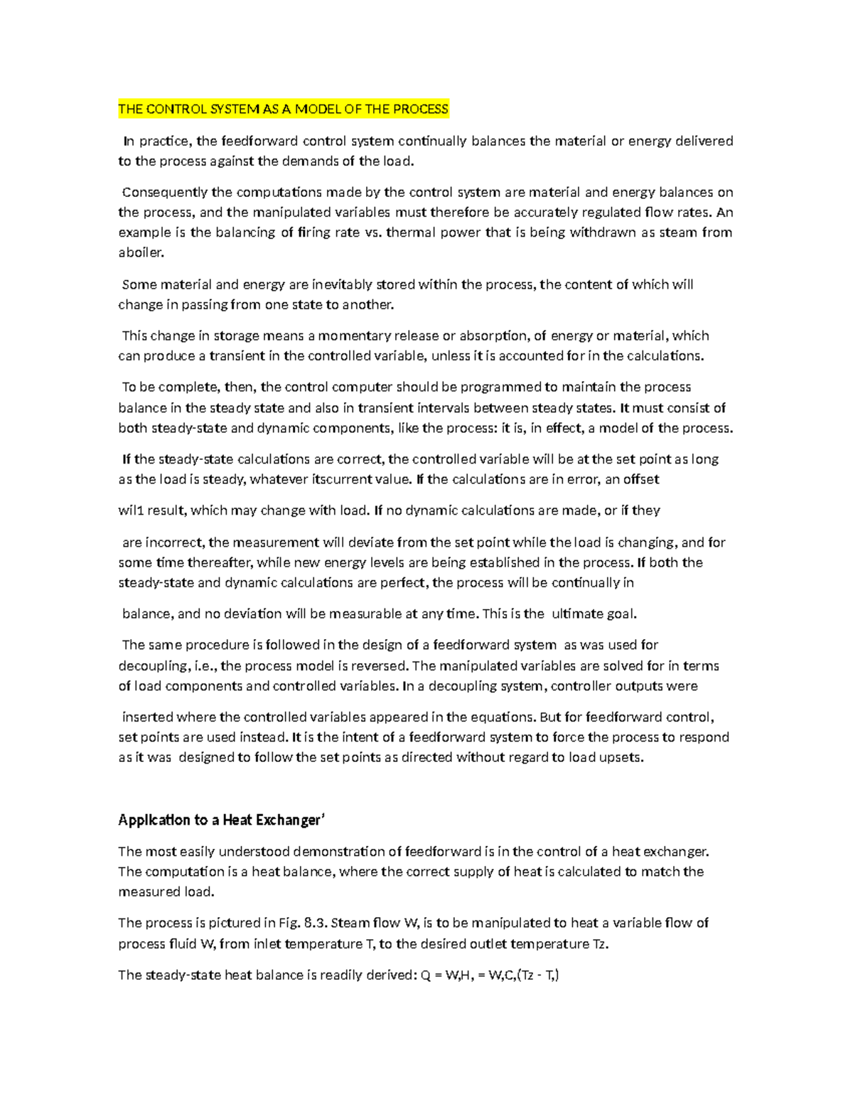 Feedforward Control System: Balancing Energy in Processes - Studocu