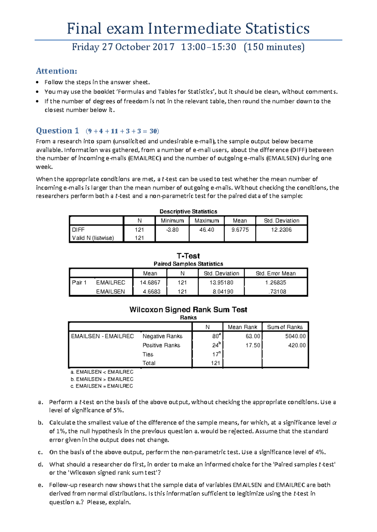 Final Exam: Statistics 2 Practice Questions & Answers - Studeersnel