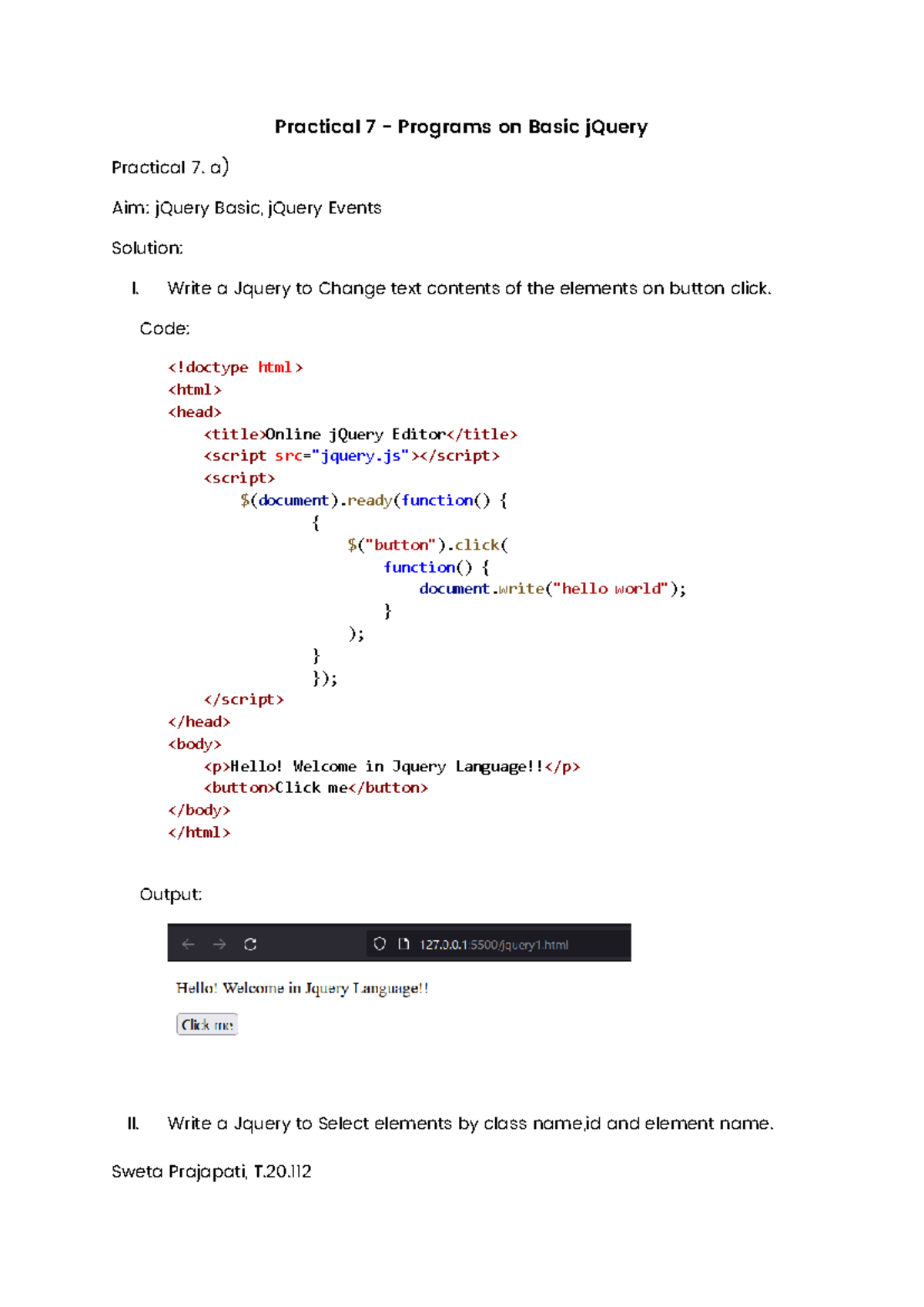 Practical Guide to jQuery T2011 - Events and Effects - Studocu