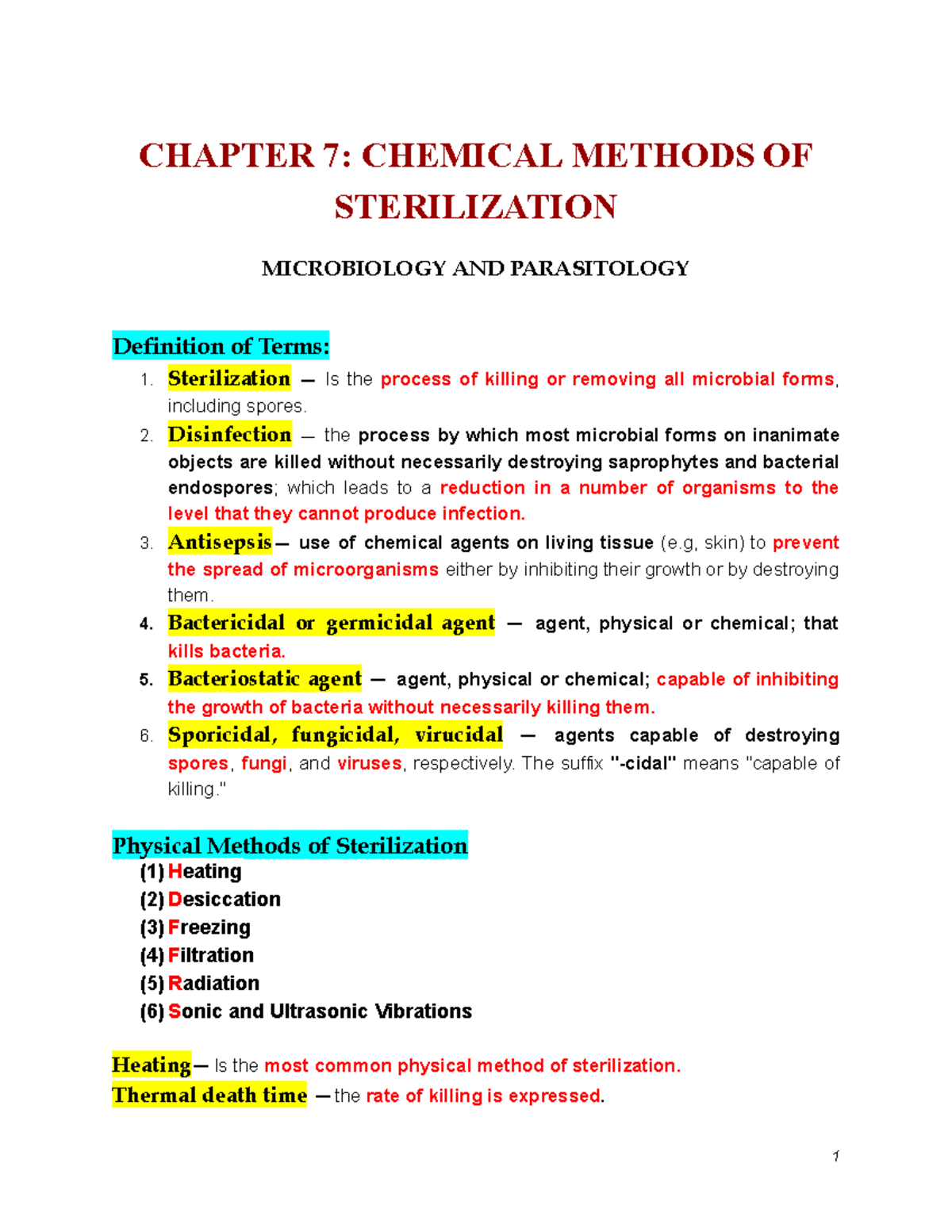 C7: Chemical Methods of Sterilization in Microbiology and Parasitology ...