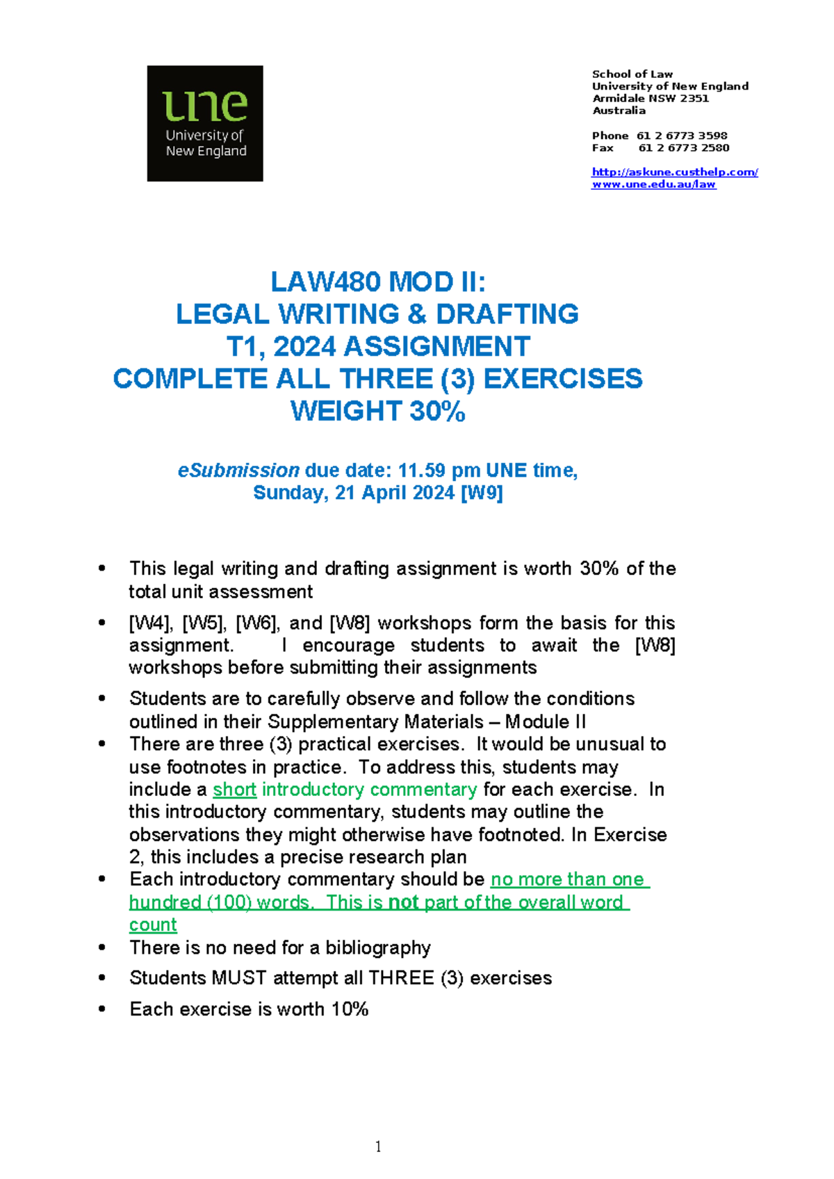 LAW 480 - MOD II, T1 2024, Assignment 2: Legal Writing Exercises - Studocu