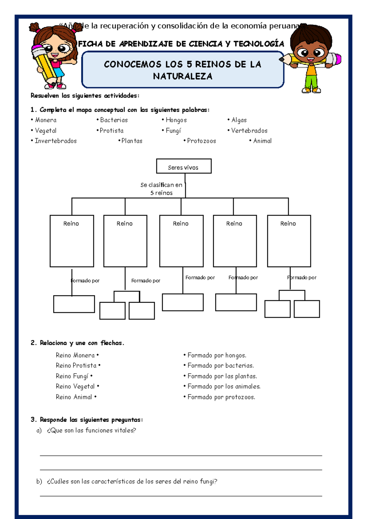 Ficha-CYT: Actividades Sobre los 5 Reinos de la Naturaleza - Studocu