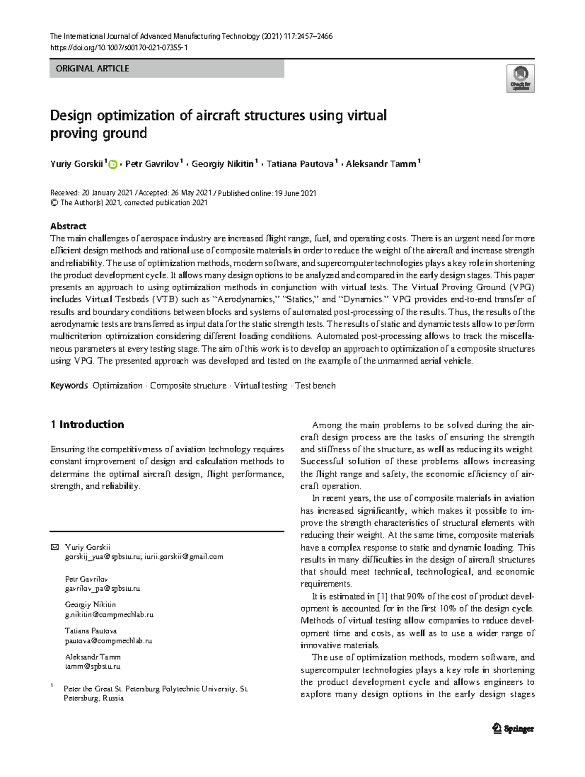 Design Optimization of Aircraft Structures Using VPG Techniques - Studocu