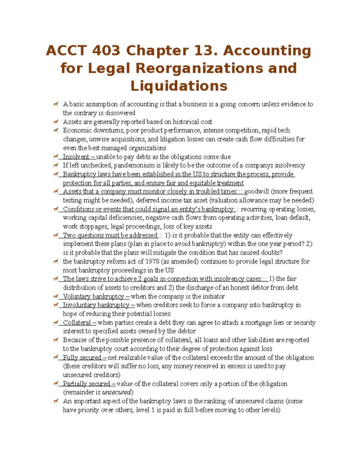 ACCT 403 Chapter 13: Accounting for Legal Reorganizations ...