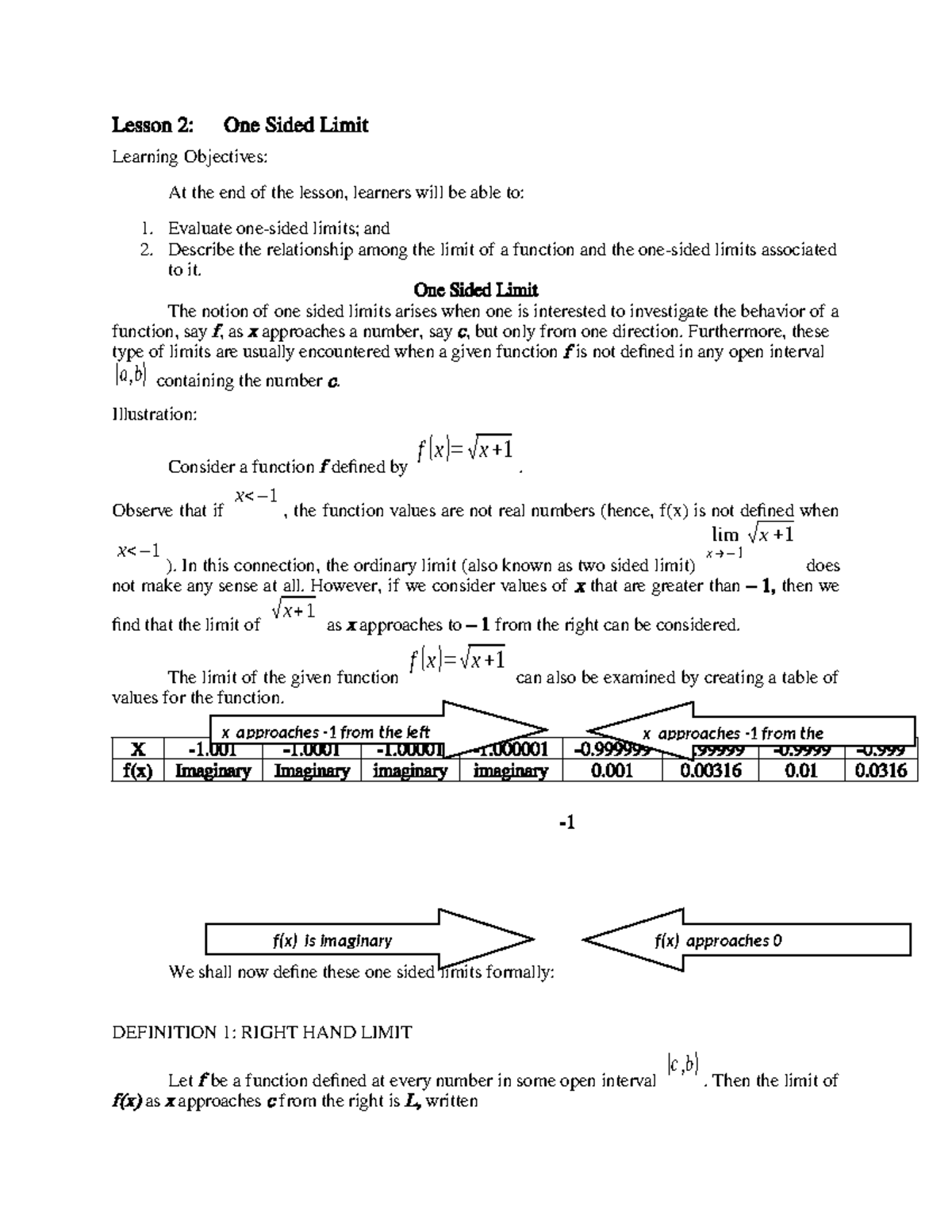 Lesson-2 One-Sided-Limit - Lesson 2: One Sided Limit Learning ...