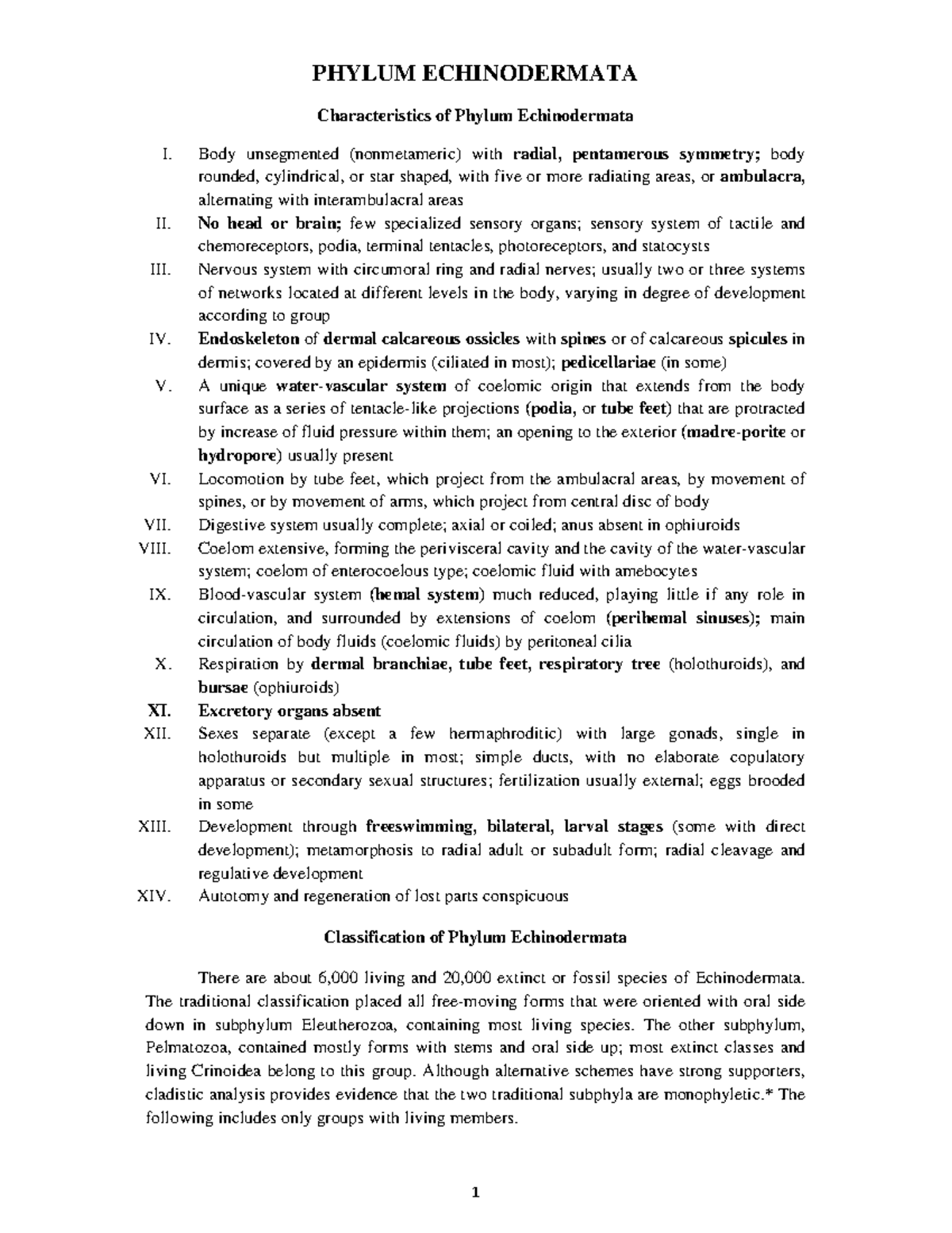 PHYLUM ECHINODERMATA: Characteristics and Classification Overview - Studocu