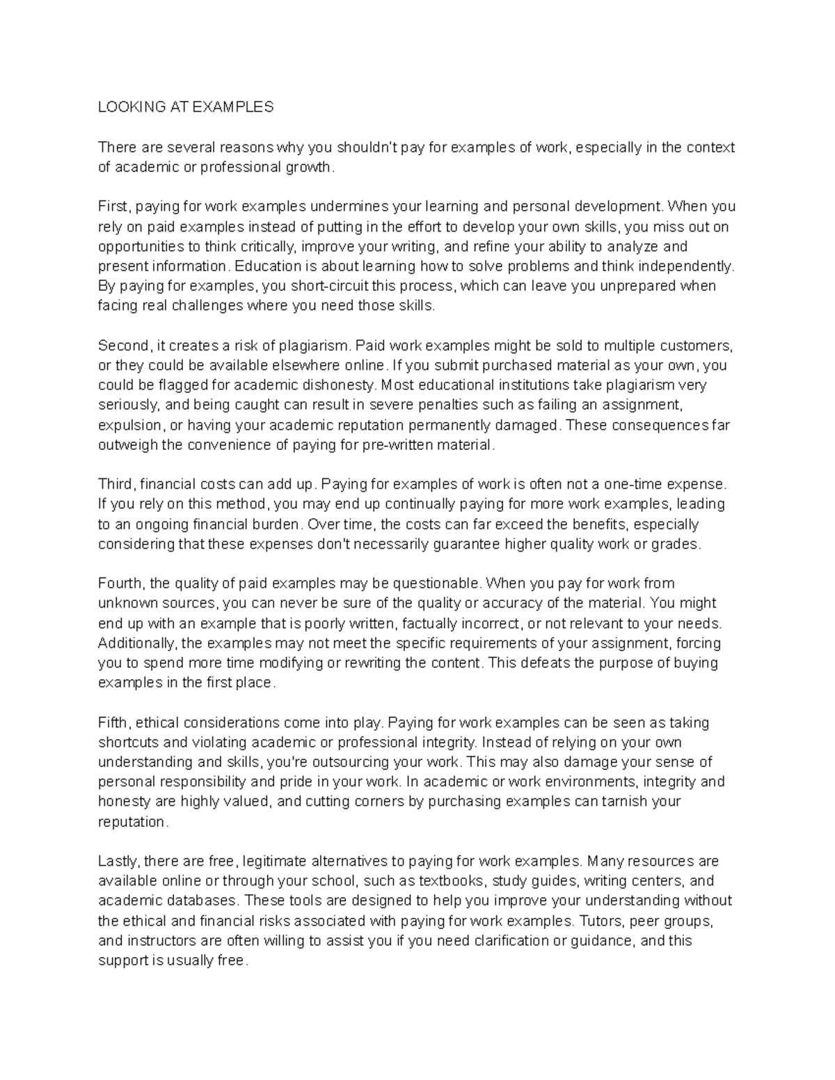 Avoiding Paid Work Examples: Reasons and Ethical Considerations - Studocu