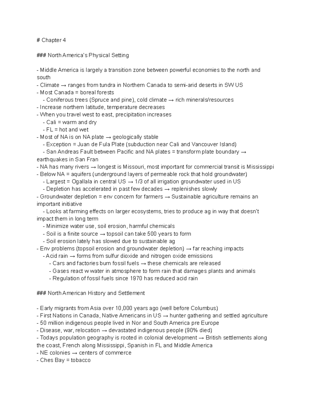 Ch 4 GEOG notes - Chapter 4 North America’s Physical Setting Middle ...