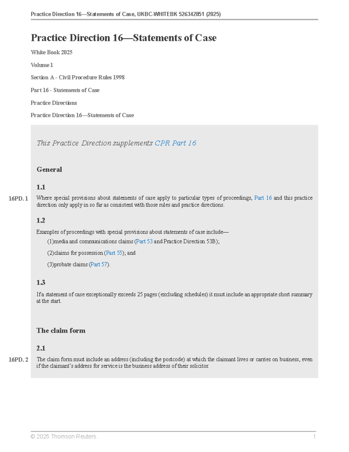 Practice Direction 16: Statements of Case (526342851) 2025 - Studocu
