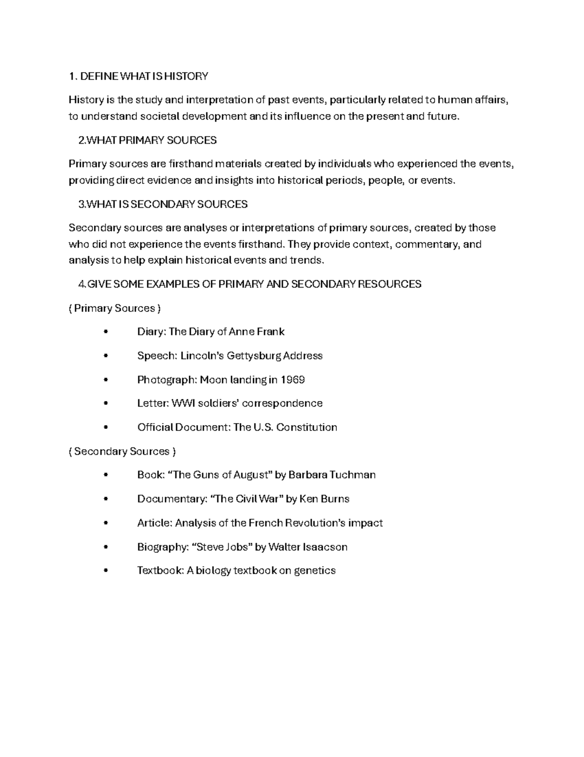 HIST101 HW1: Understanding History, Primary & Secondary Sources - Studocu