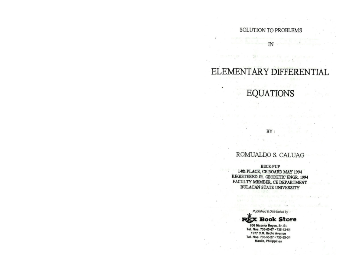 Solutions to Problems in Elementary Differential Equations (355986164 ...