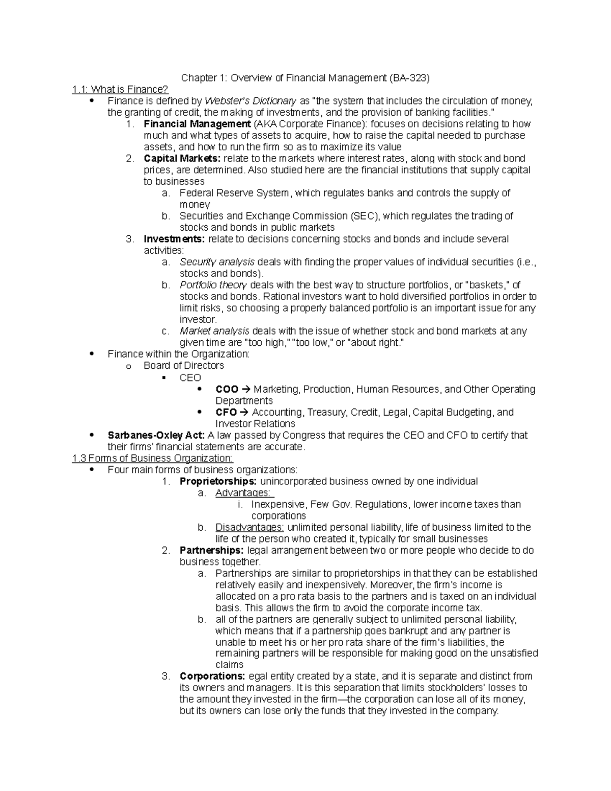 Chapter 1: Fundamentals of Finance (BA-323) – Overview and Key Concepts ...