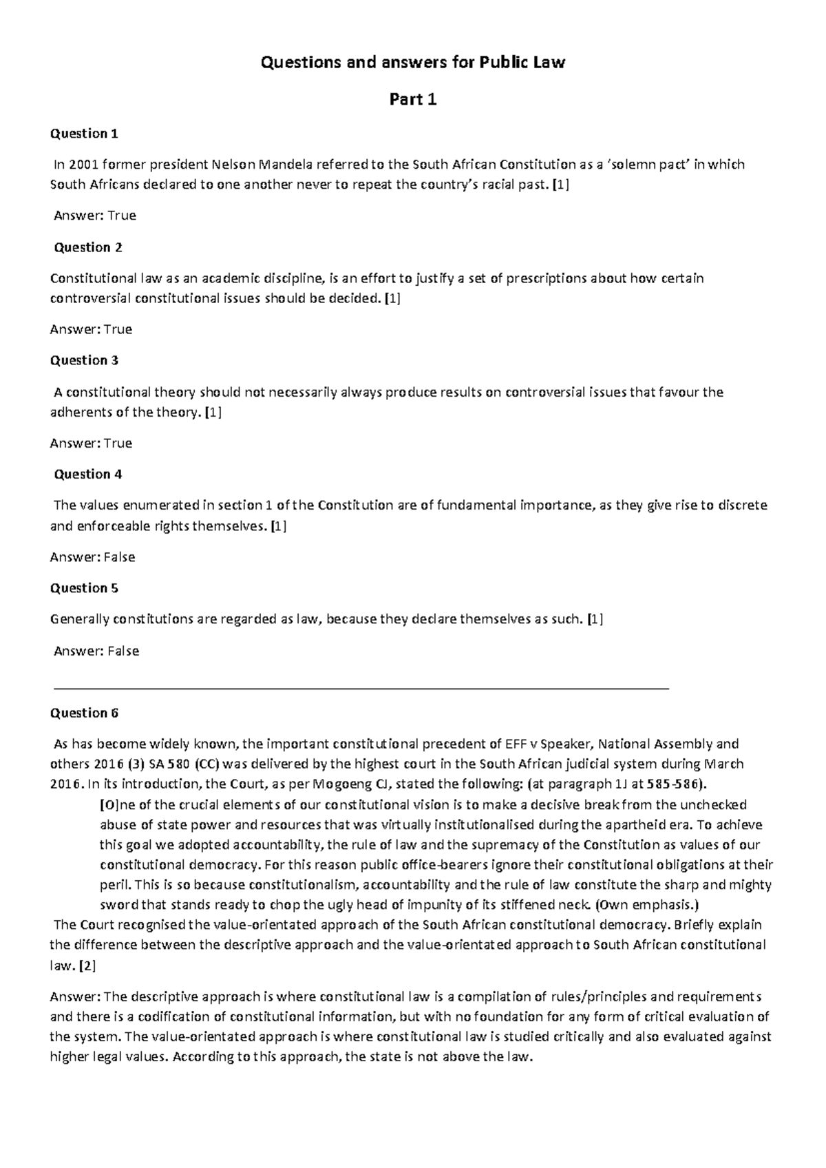Public Law Study Guide: Q&A on Constitutional Principles (Part 1) - Studocu