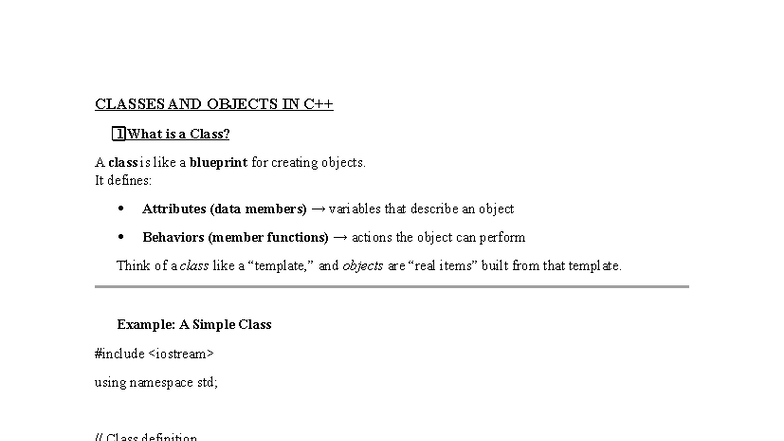 C++ OOP Summaries: Classes, Objects, and Constructors (KNEC Notes ...