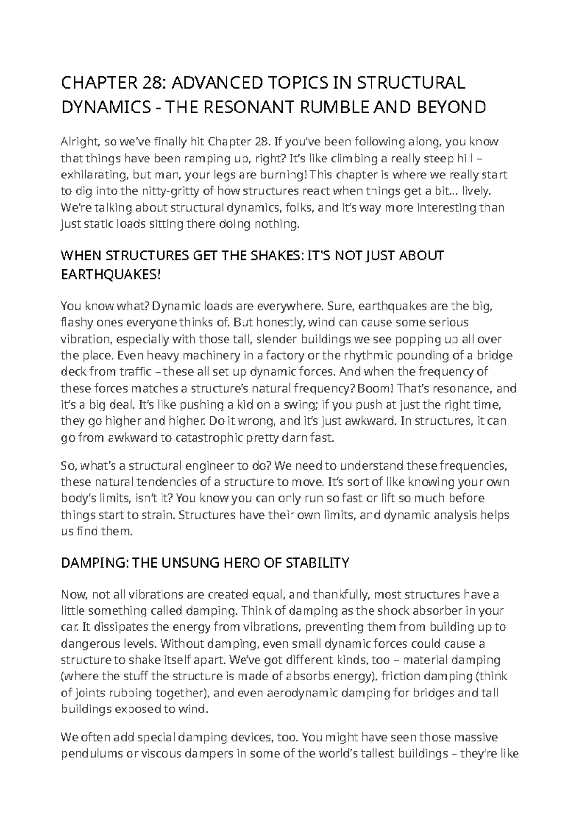 CHAPTER 28: ADVANCED TOPICS IN STRUCTURAL DYNAMICS - Studocu