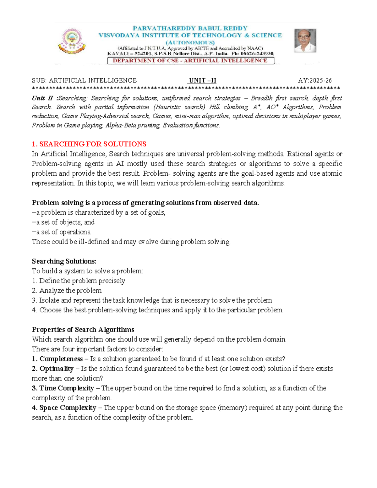 AI UNIT 2 Notes: Searching Strategies and Algorithms in AI - Studocu