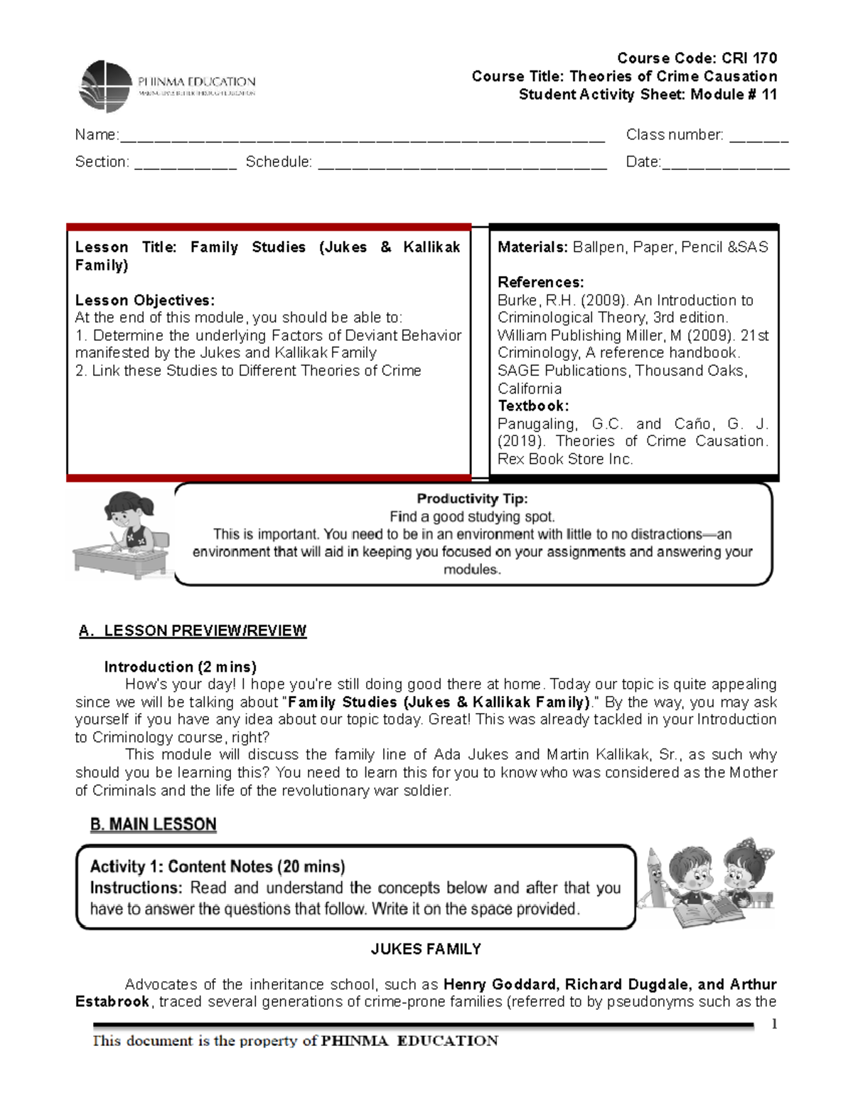 SAS 11 CRI 170 - Lesson on Family Studies: Jukes & Kallikak Families ...