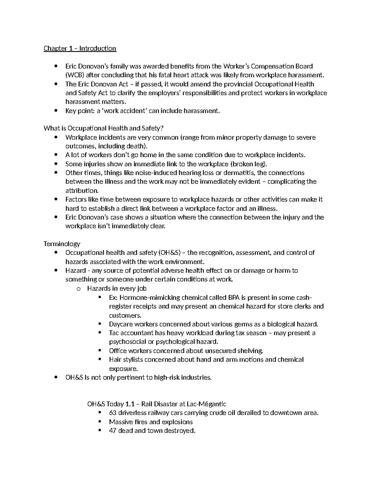 Occupational Health & Safety (OH&S) - Chapter 1 Overview and Key ...