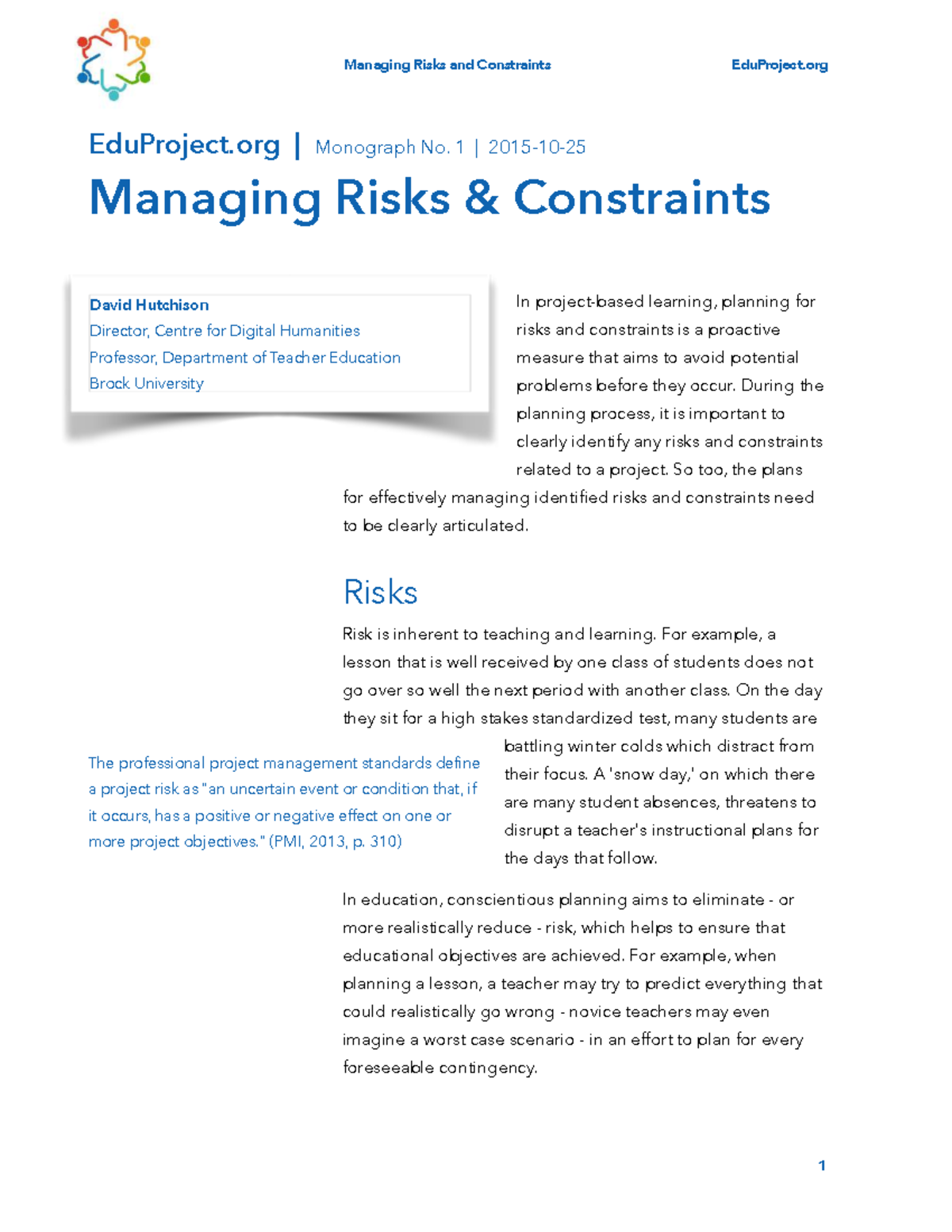 Managing Risks and Constraints in Educational Projects (EDU 101) - Studocu