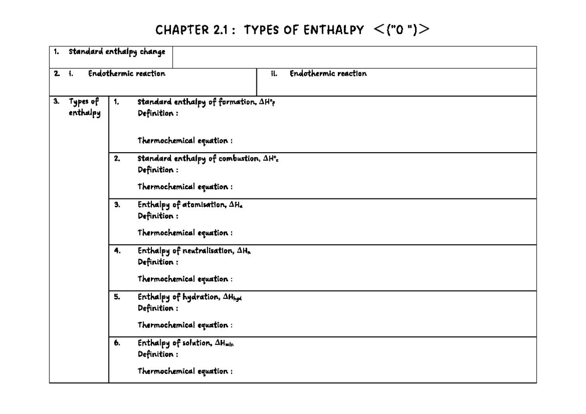 THERMOCHEMISTRY HANDOUT CH. 2: ENTHALPY & CALORIMETRY 2025 - Studocu