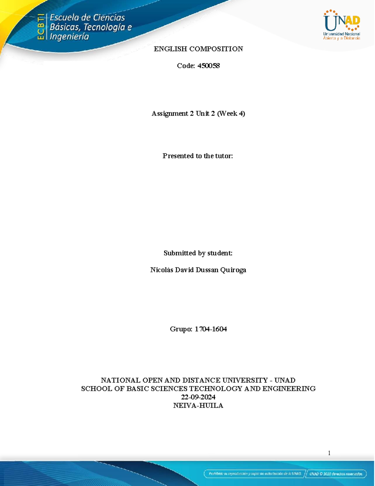 English Composition 450058: Assignment 2 Unit 2 (Week 4) - Studocu
