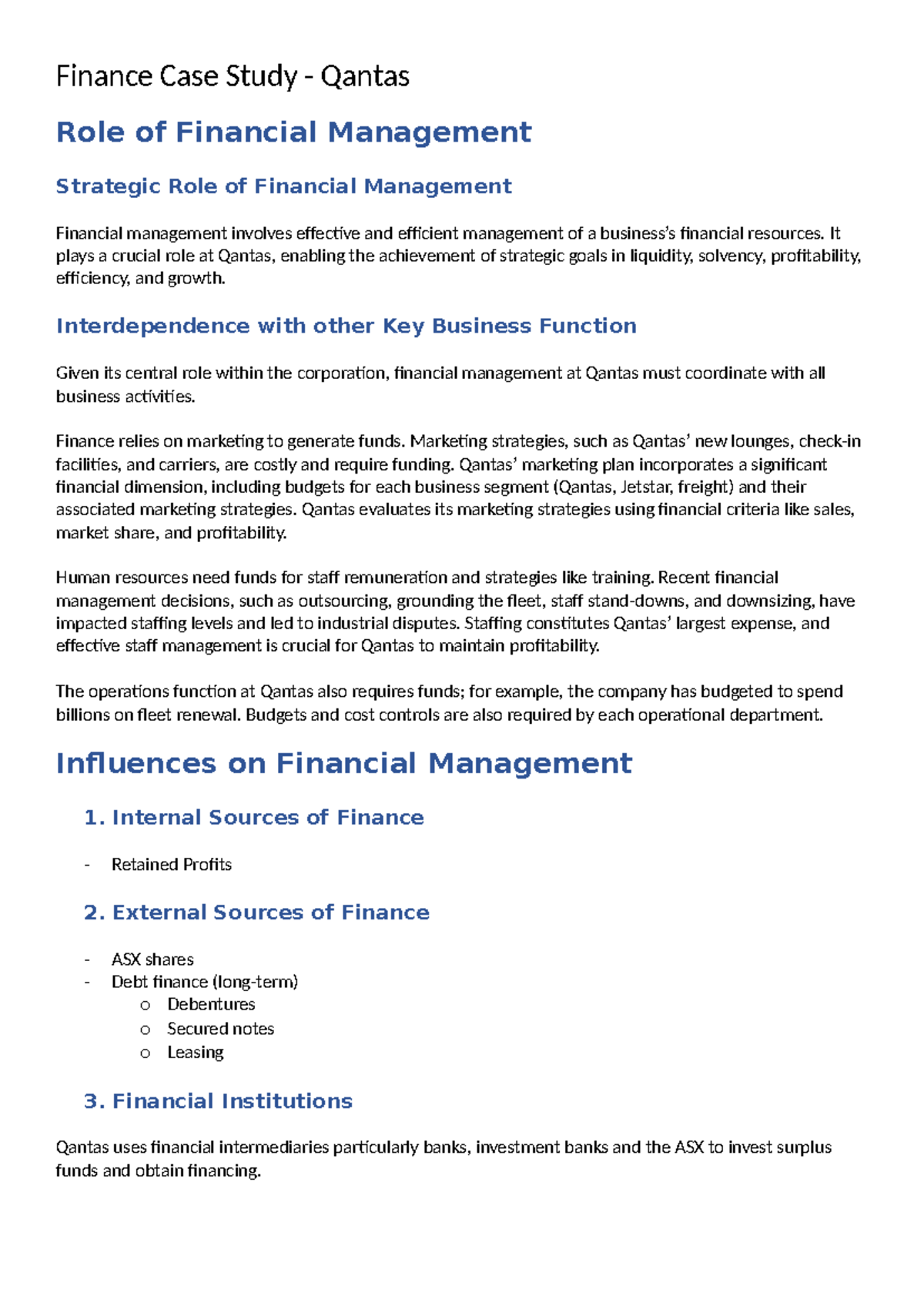 Finance Case Study: Strategic Financial Management at Qantas - Studocu