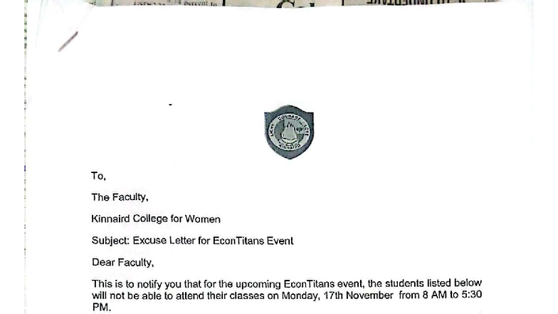 Excuse Letter ECON Titans 25 - COURAGE LIGHT LOVE KINNAIRD To, The ...