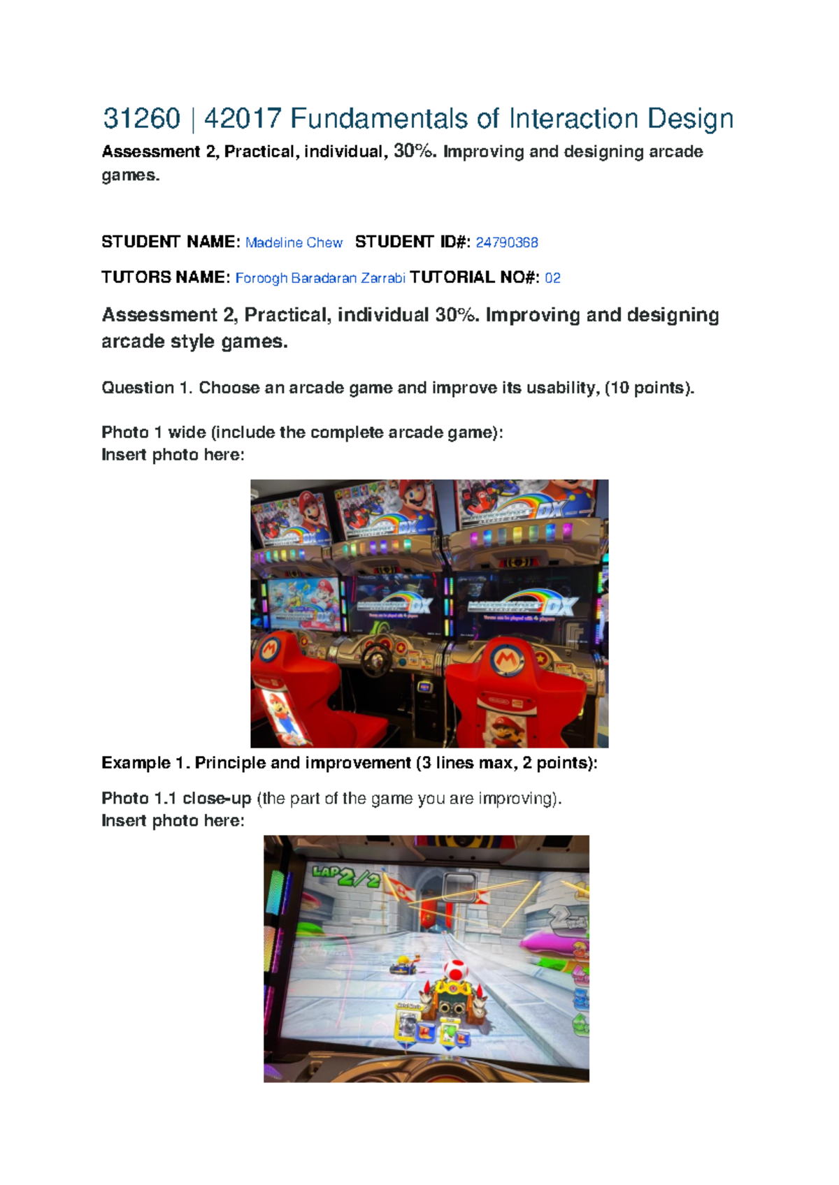 31260 42017 Fundamentals of Interaction Design: Arcade Game Improvement ...