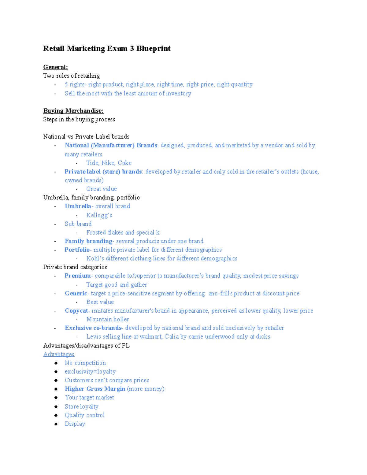 RM Exam 3 Blueprint - Study guide for the third exam in Retail ...