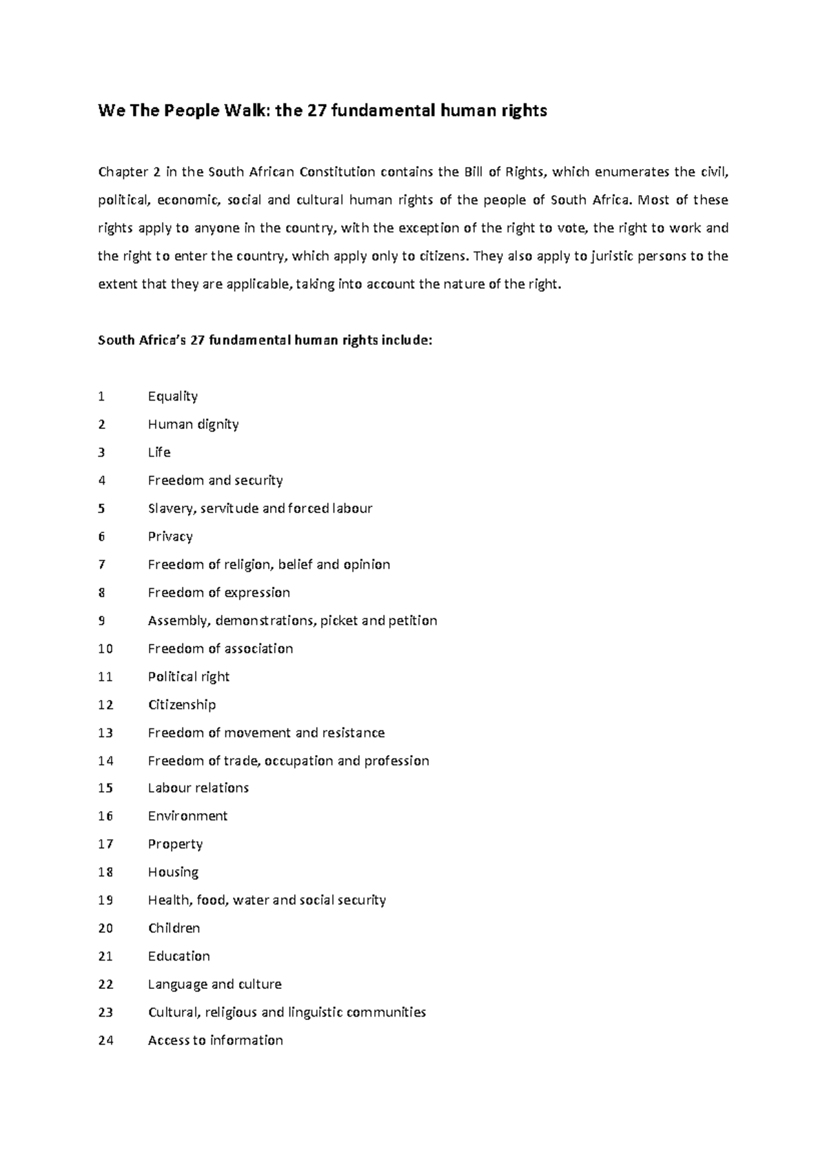 Understanding South Africa's 27 Fundamental Human Rights in Detail ...