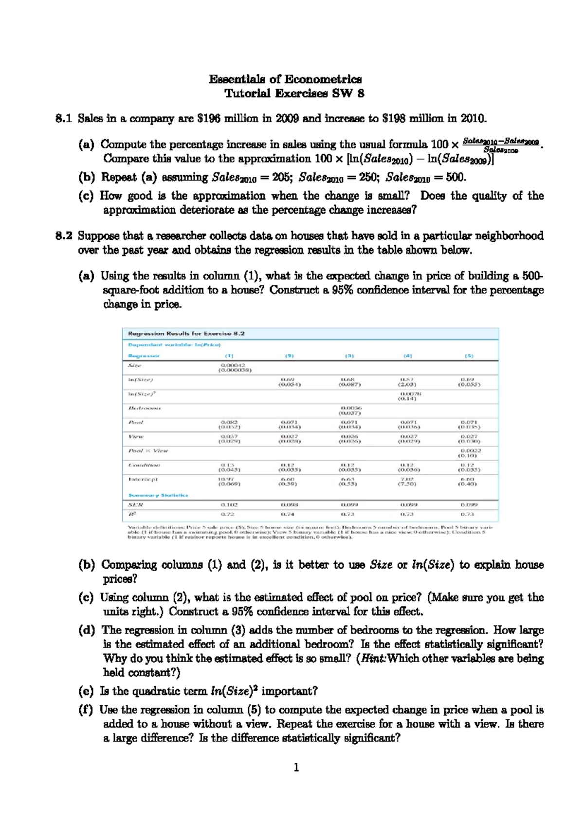 SW12 Tutorial 7 - Essentials of Econometrics Tutorial Exercises SW 12 ...