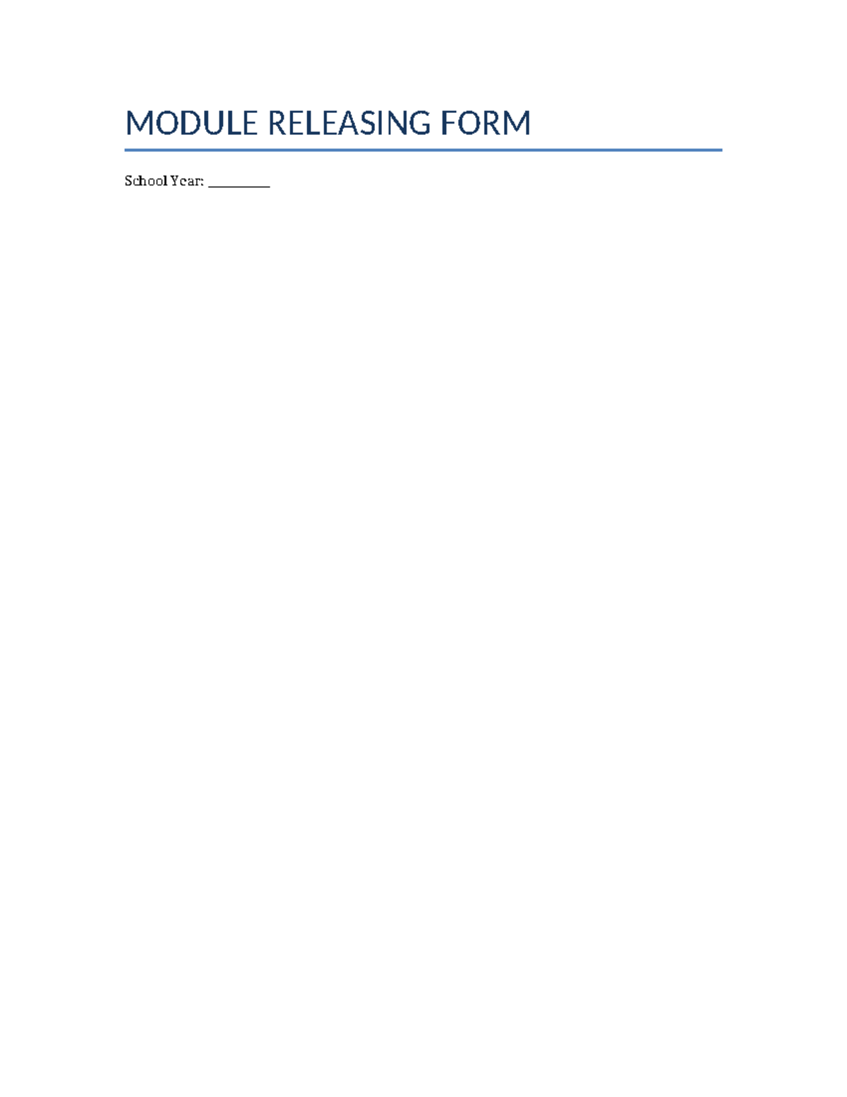 Module Releasing Form for 20 Students - School Year Details - Studocu