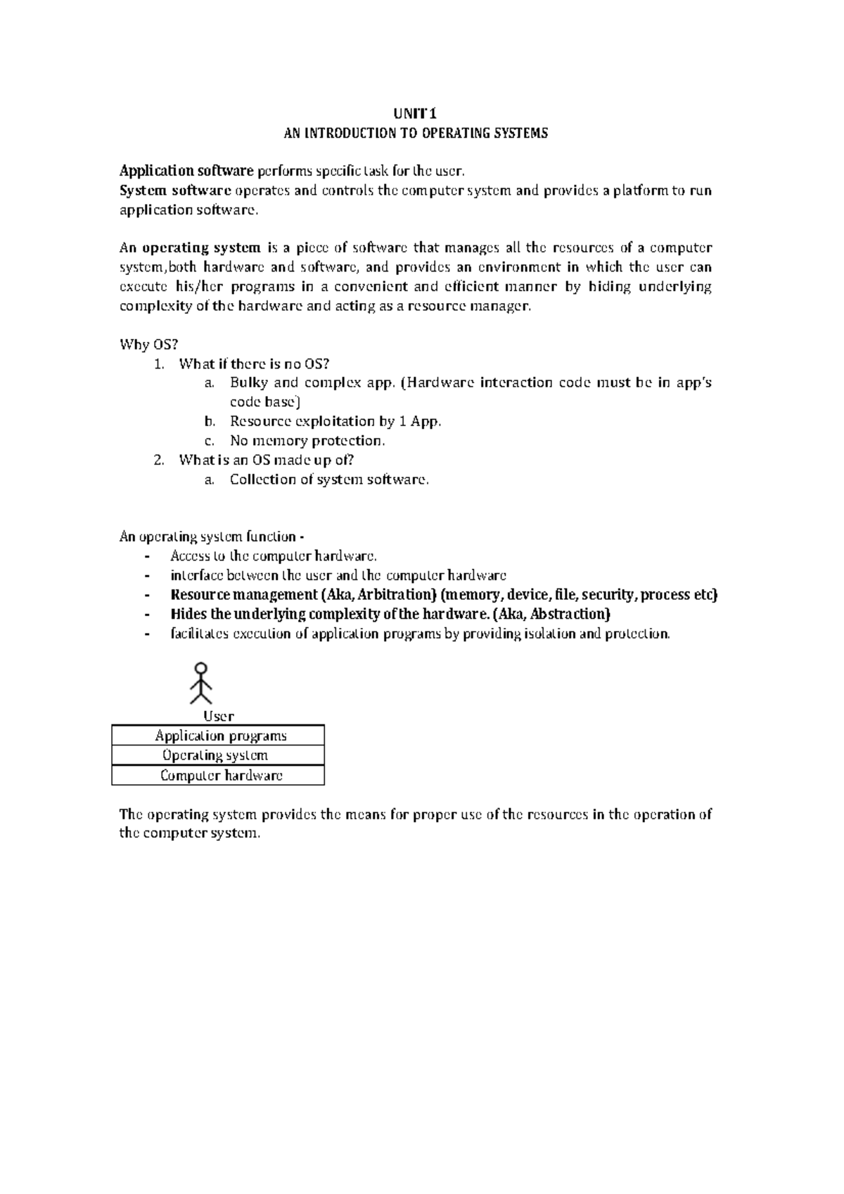 OS Notes summary - UNIT 1 AN INTRODUCTION TO OPERATING SYSTEMS ...