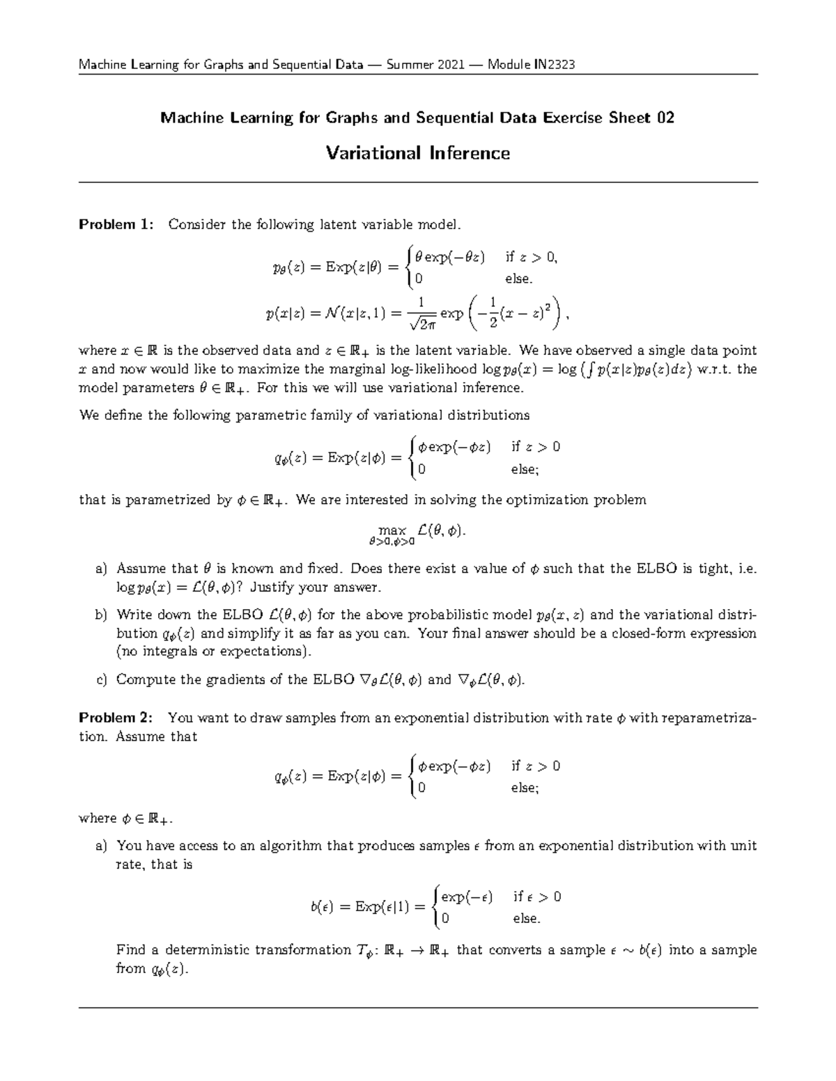 Exercise Sheet 02: Variational Inference for MLGraphs IN 2021 - Studocu