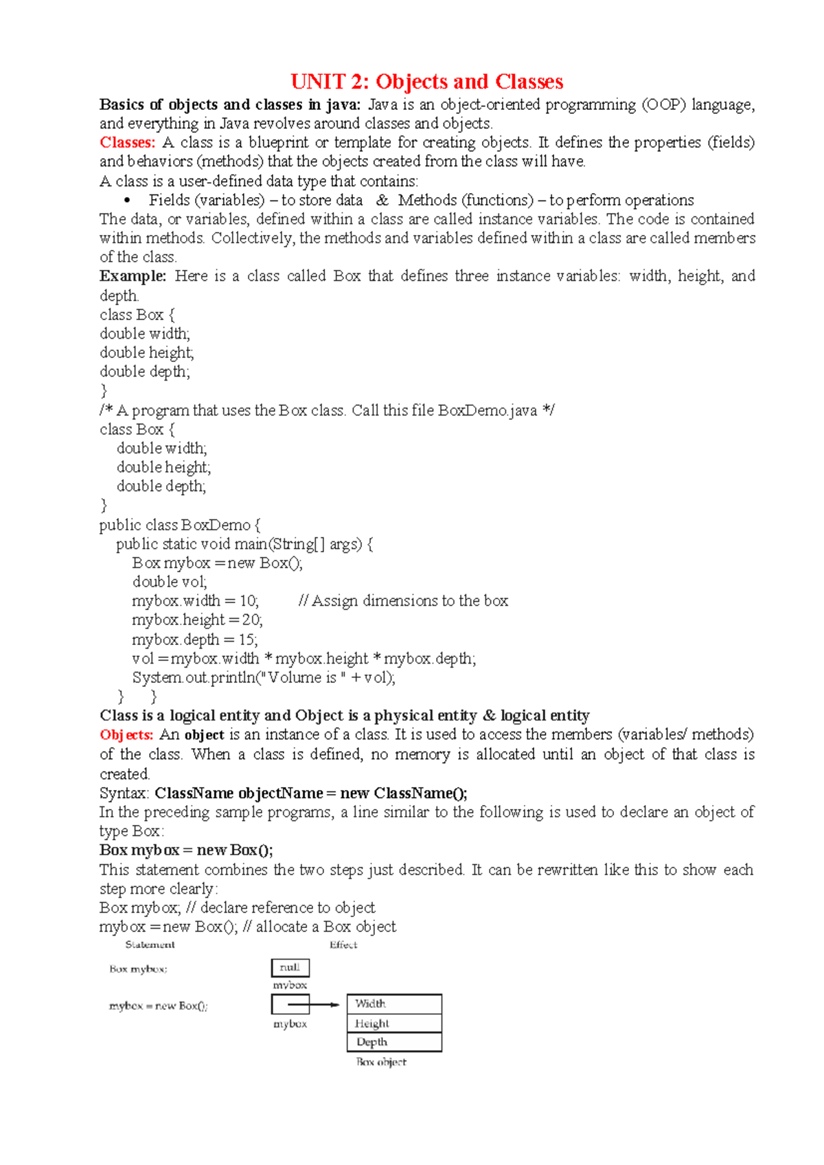 Unit 2: Basics of Objects and Classes in Java (OOP) - Studocu