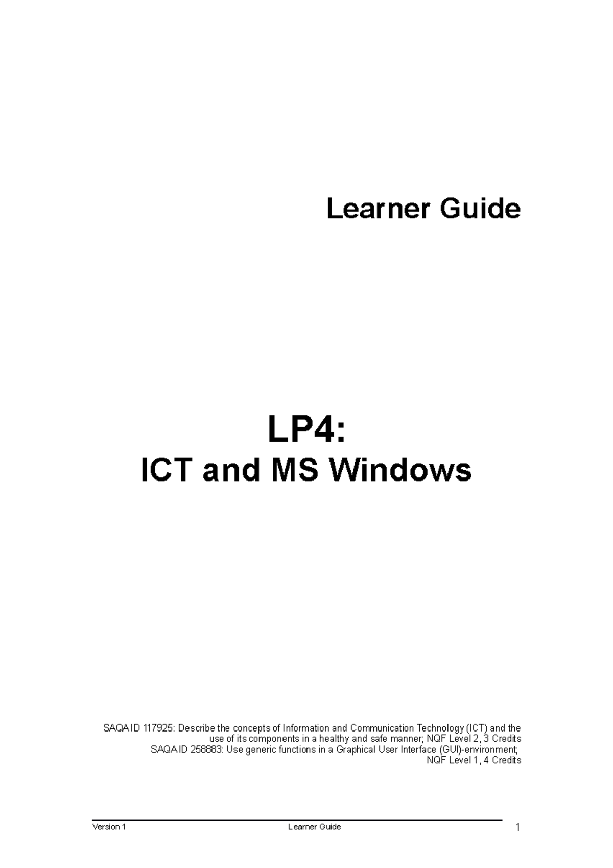 LP4 ICT & MS Windows Learner Guide: Concepts & Usage Guide - Studocu