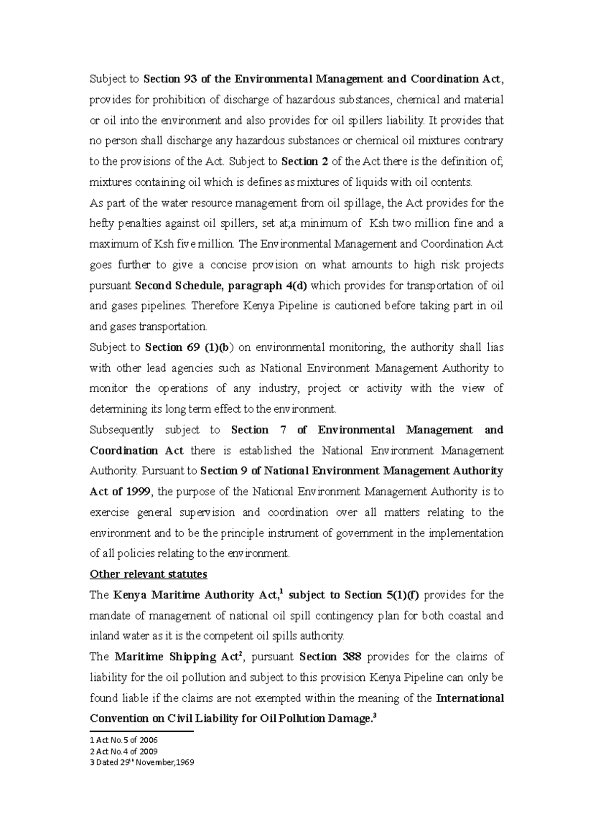 Oil Spillage Liability Under EMCA & RS: Legal Framework in Kenya - Studocu