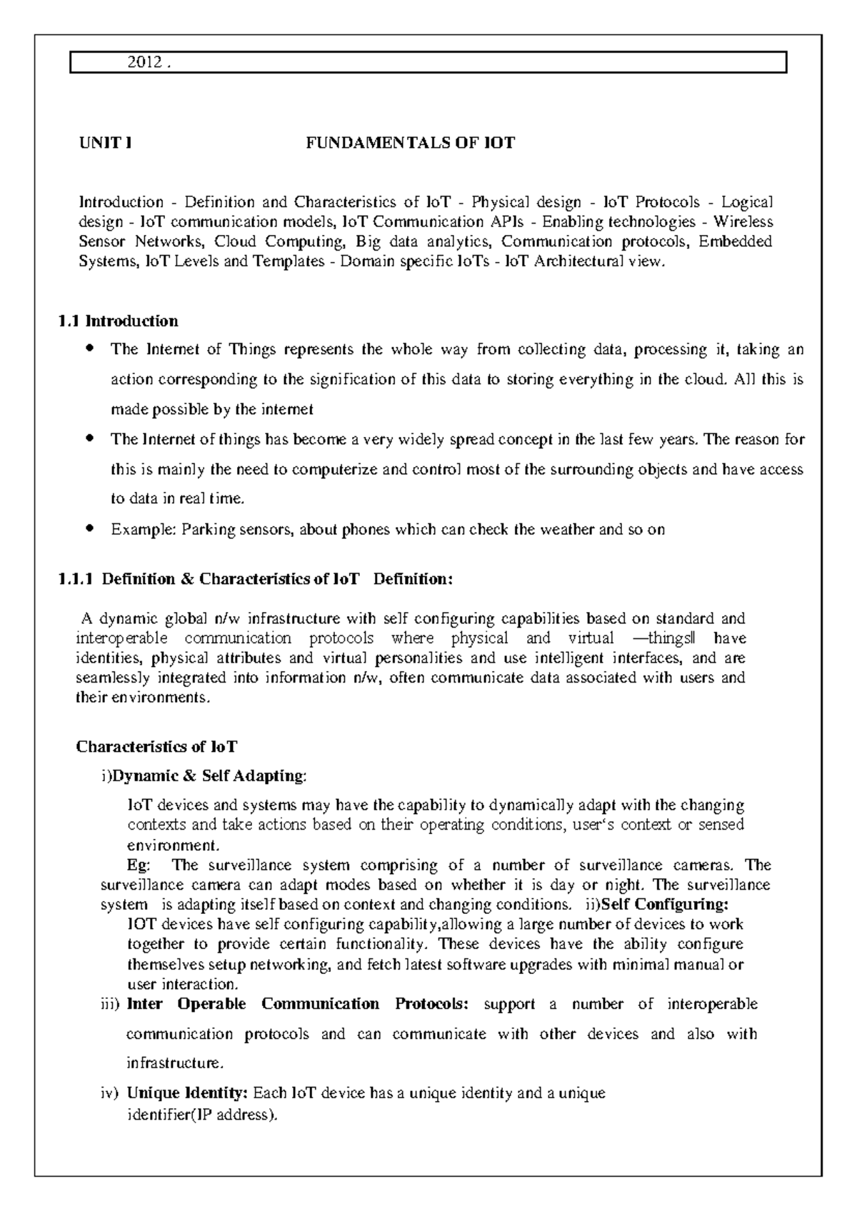 IOT 101: Comprehensive Notes on IoT Fundamentals and Applications - Studocu