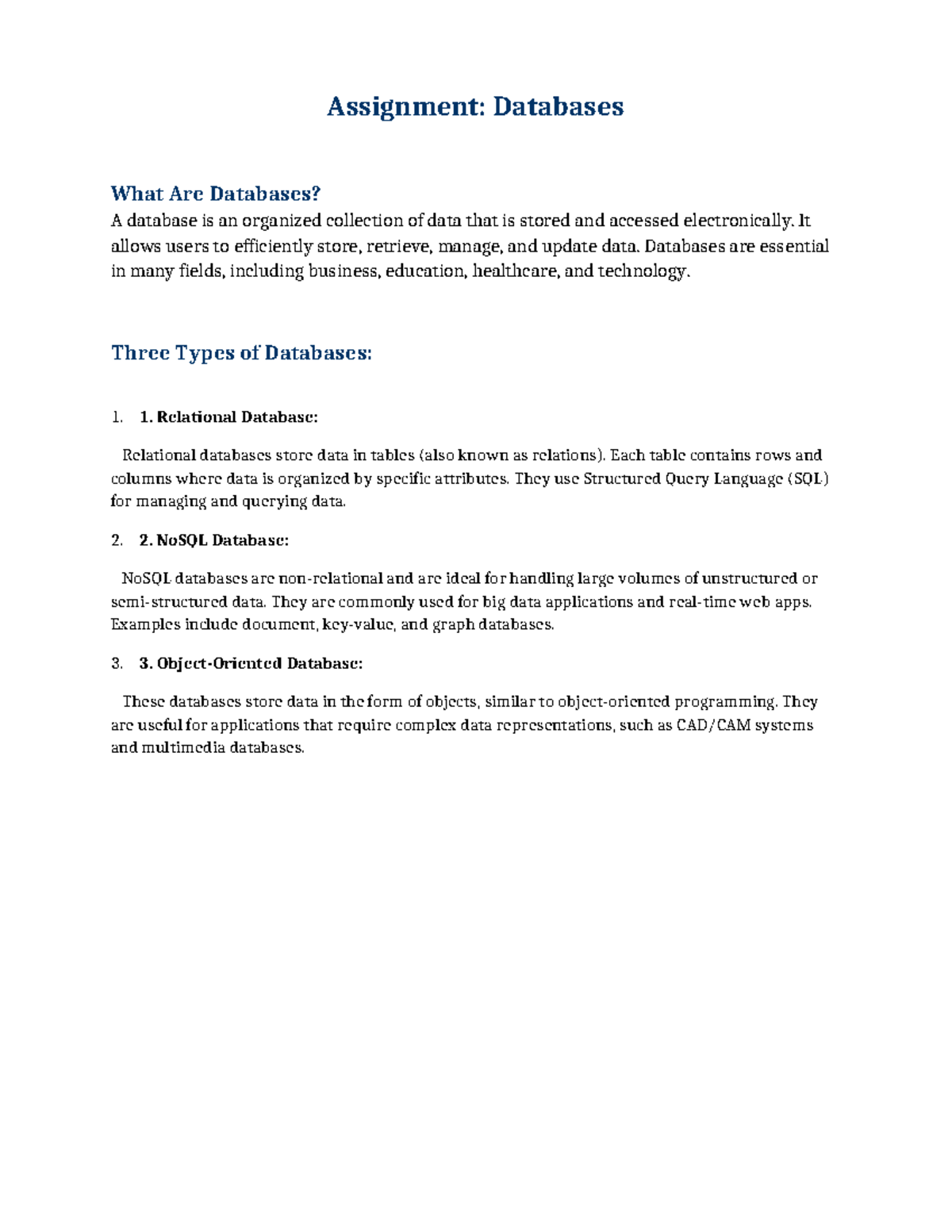 Databases Assignment: Understanding Types and Functions - Studocu