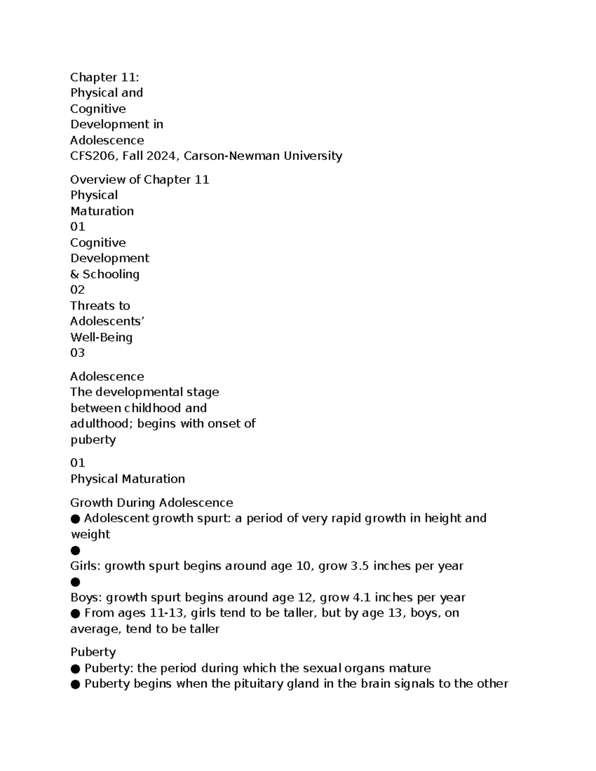 Midterm Exam Study Notes for Course XYZ123 - Chapter 11: Physical and ...