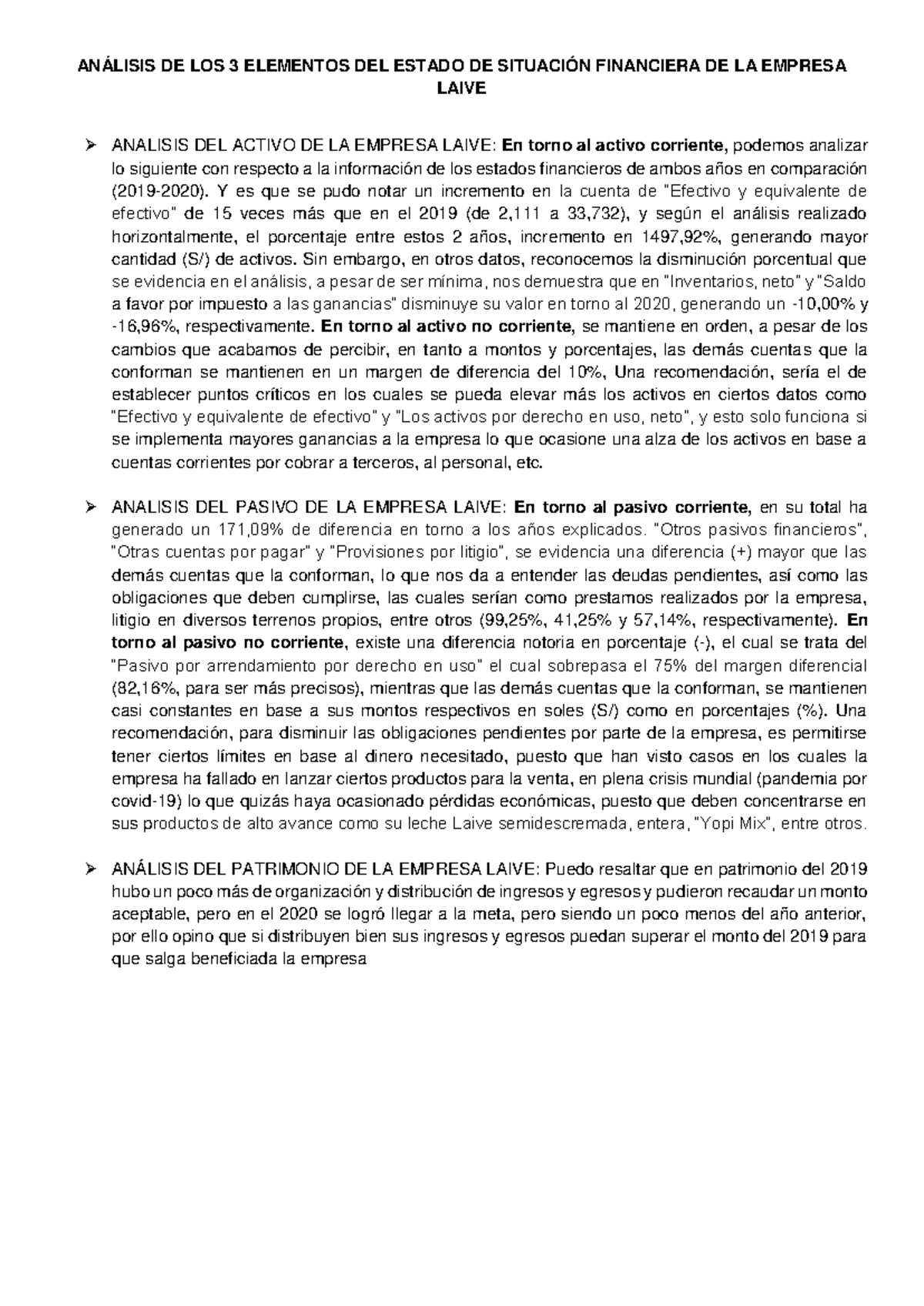 Análisis Financiero de Laive S.A. y Propuestas de Mejora para 2020 ...