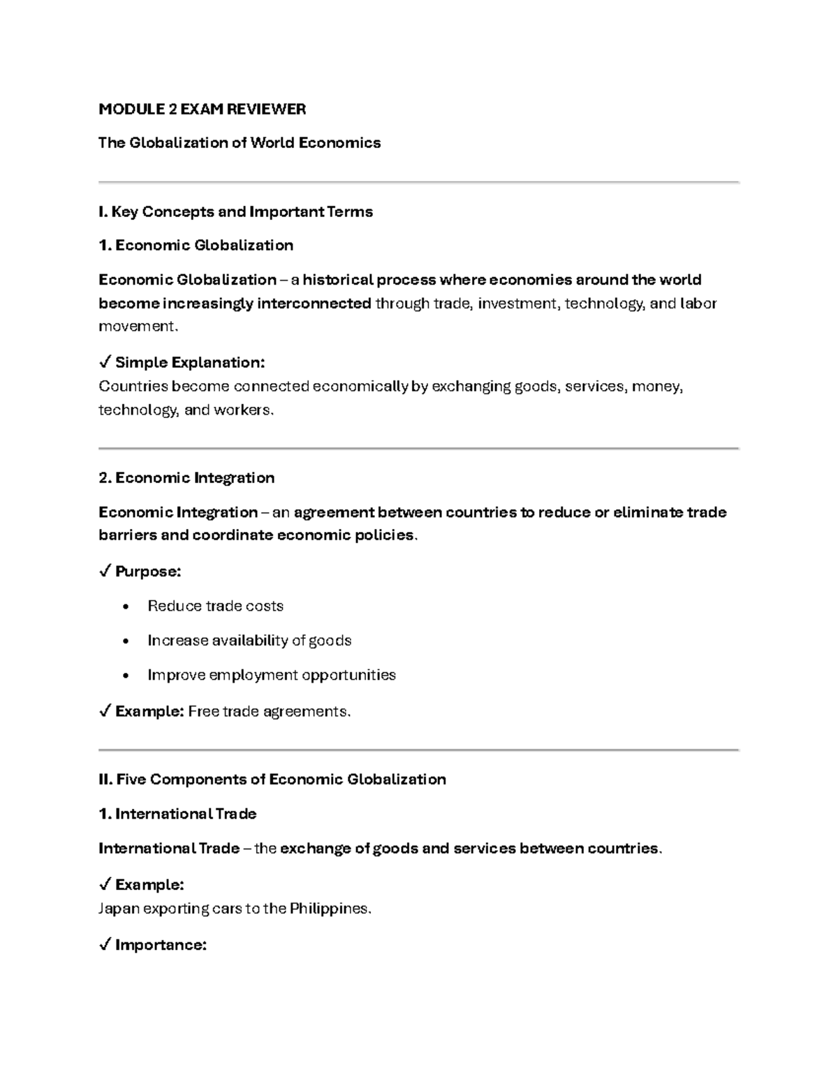 MODULE 2 MIDTERM REVIEW: Globalization of World Economics - Studocu