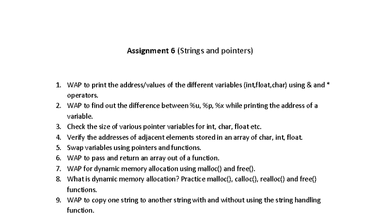 Assignment 6: Strings & Pointers in C Pro 2 - bnvhmcvm - Studocu
