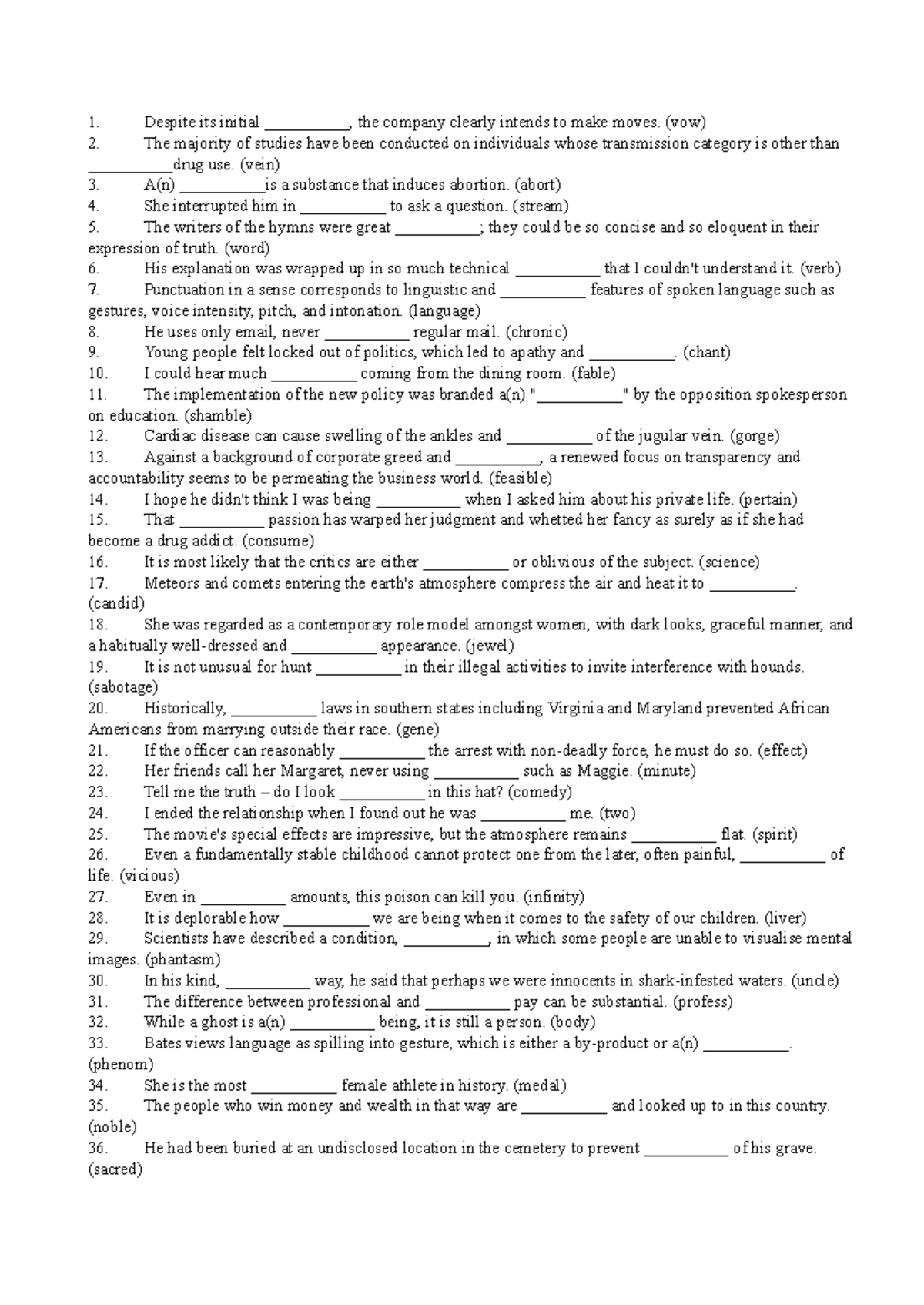 Word Form Study Guide (ENG 101) - Studocu