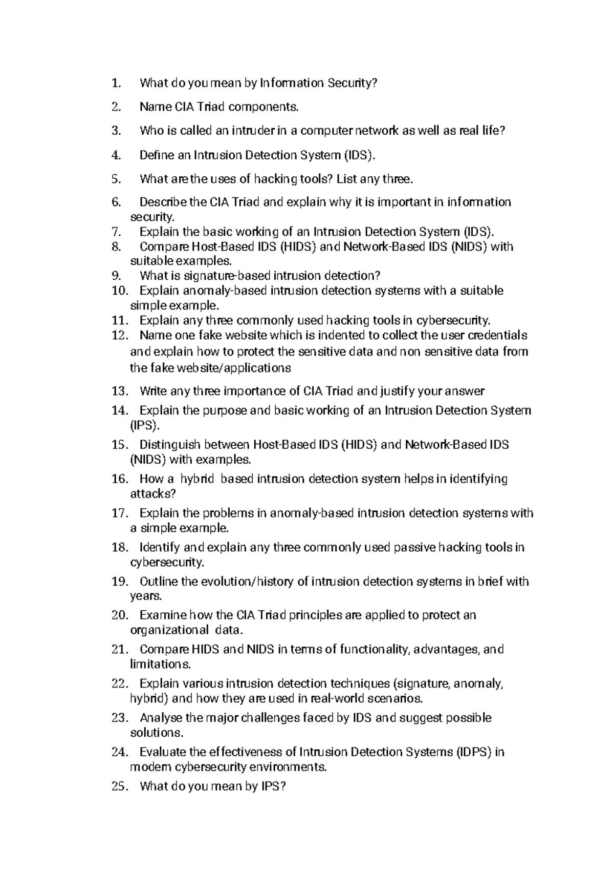 Homework Questions on Information Security Concepts (CS101) - Studocu