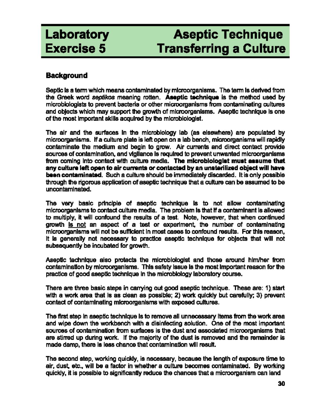Microbiological Methods: Aseptic Technique & Culture Transfer (Lab 3 ...