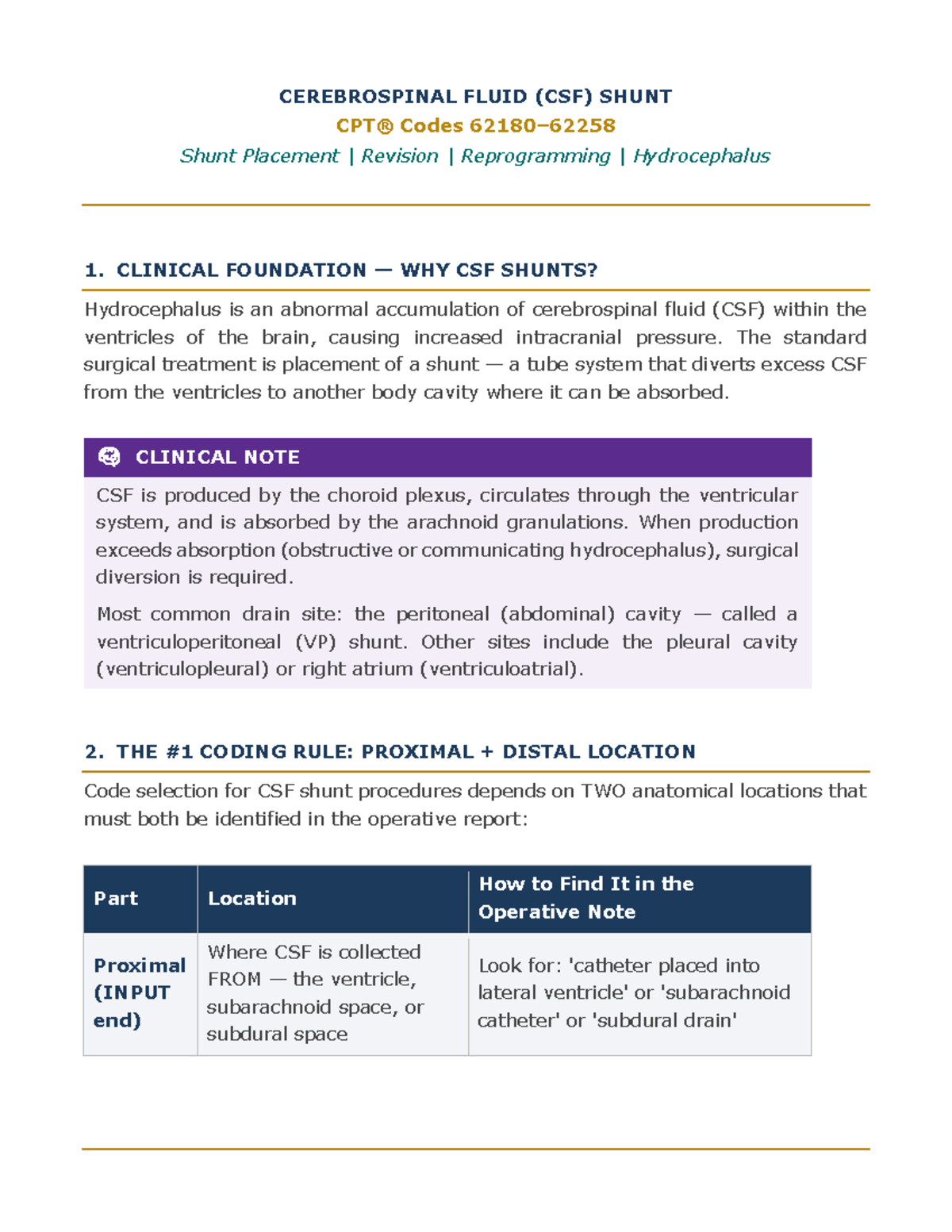 CSF Shunt CPT Coding Guide for Hydrocephalus Management - Studocu