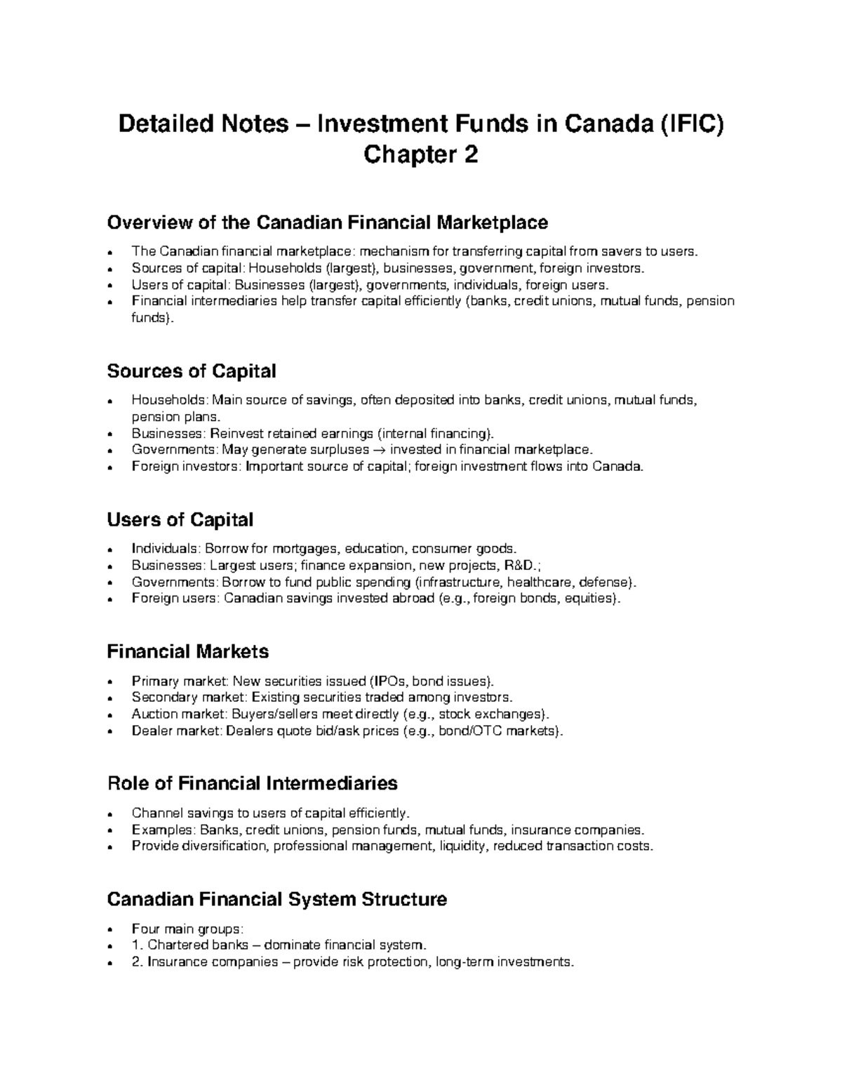 IFIC Chapter 2: Overview of the Canadian Financial Marketplace - Studocu